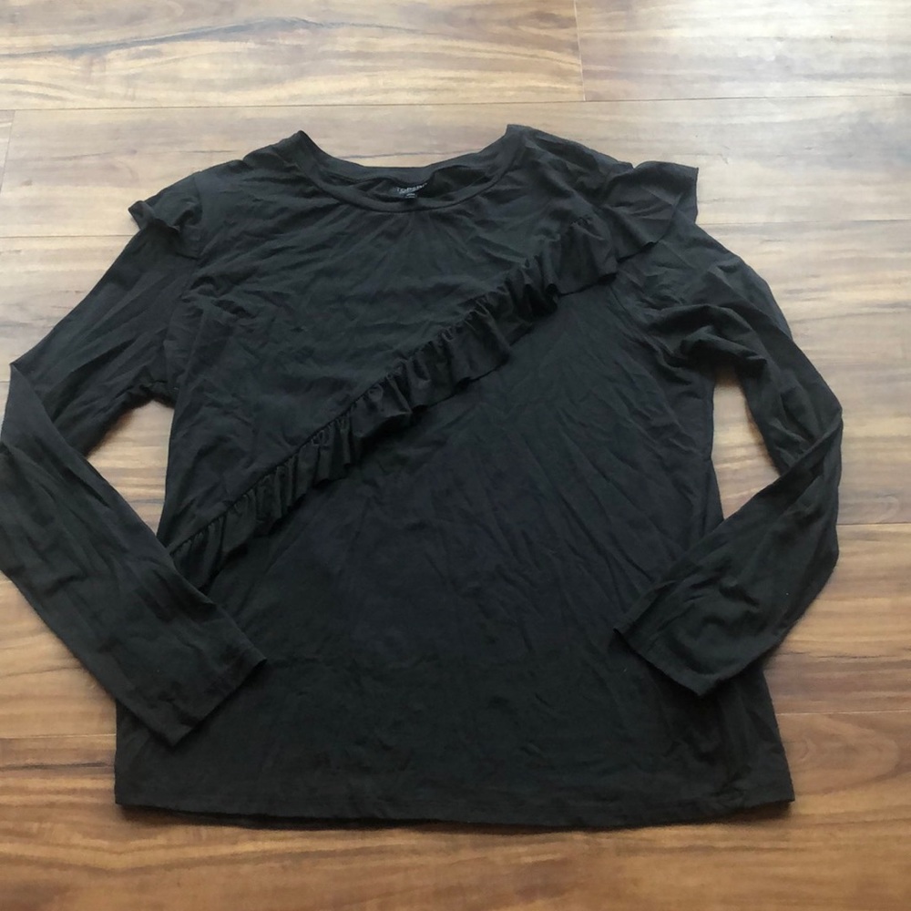TOPSHOP Black Ruffle Long Sleeve